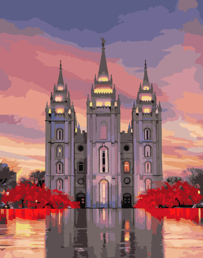 Paint for Saints Salt Lake City Sunset LDS Temple Paint by Numbers Kit