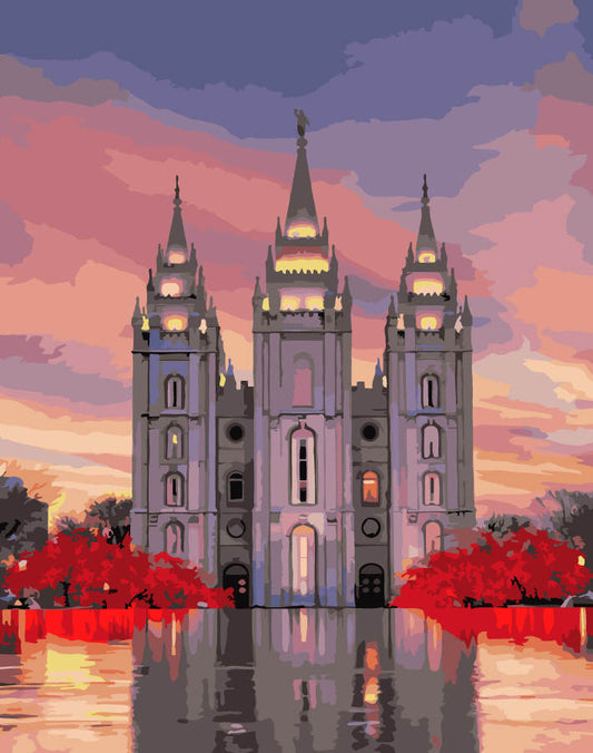Paint for Saints Salt Lake City Sunset LDS Temple Paint by Numbers Kit 